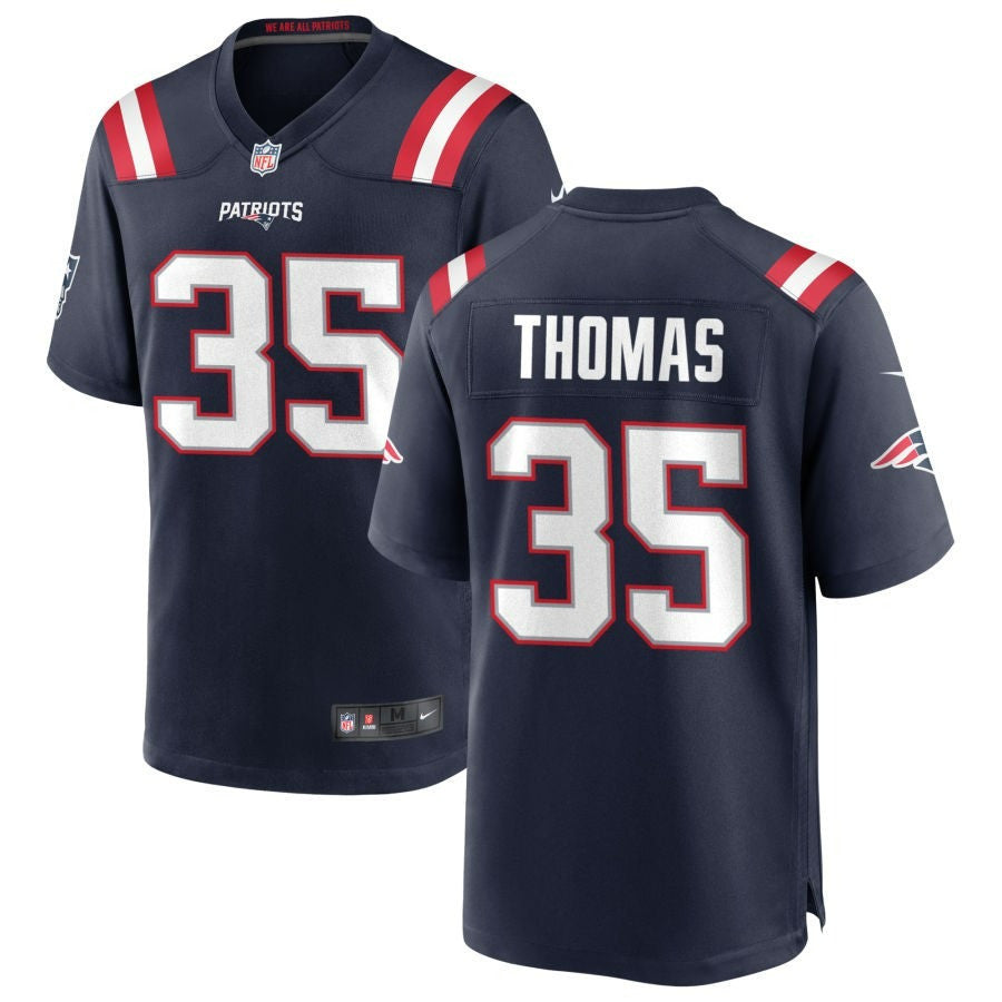 A.J Thomas New England Patriots 2024 Player Game Navy Jersey