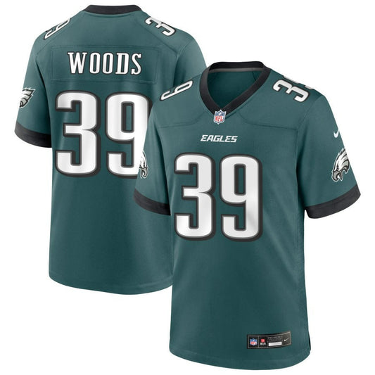 A.J. Woods Philadelphia Eagles 2024 Player Game Midnight Green Jersey