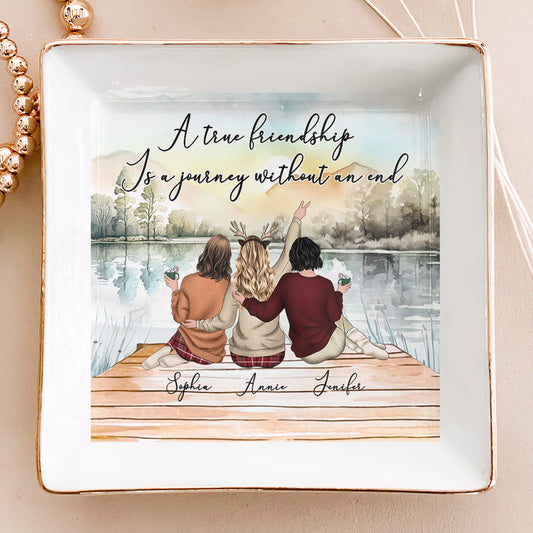 A True Friendship Is A Journey Without An End - Personalized Jewelry Dish  Christmas Gift For Friend