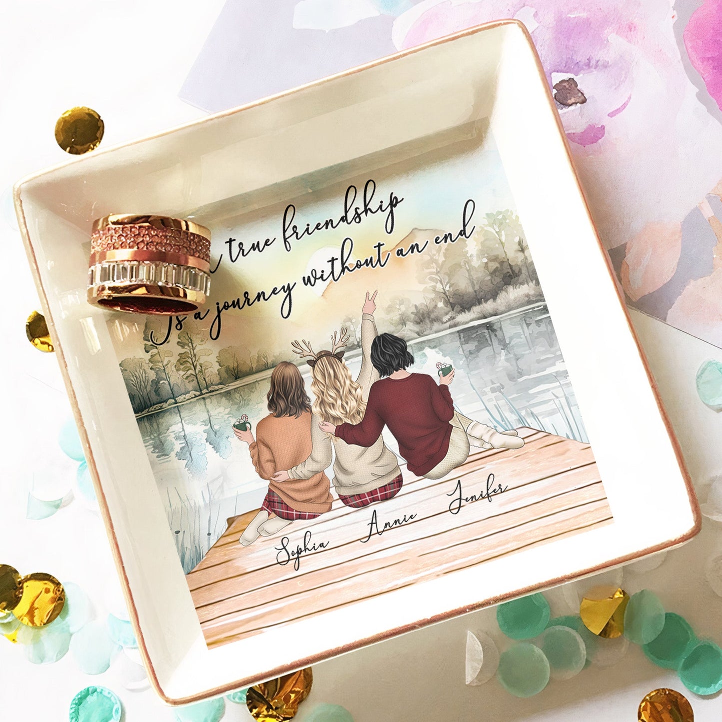 A True Friendship Is A Journey Without An End - Personalized Jewelry Dish  Christmas Gift For Friend