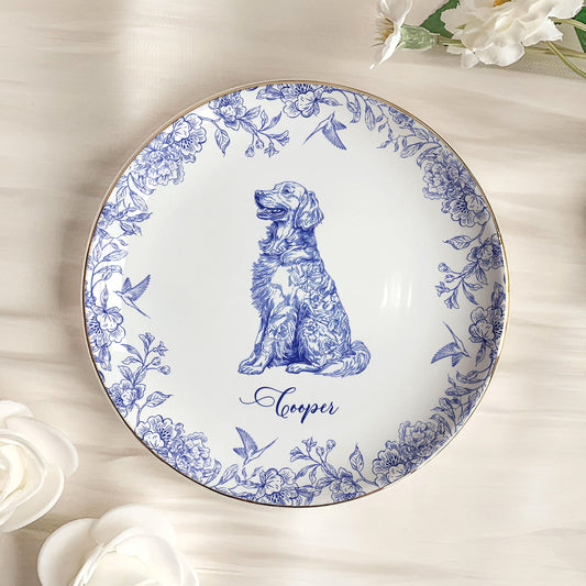 Dog Custom Breeds Chinoiserie Toile De Jouy - Personalized Jewelry Dish