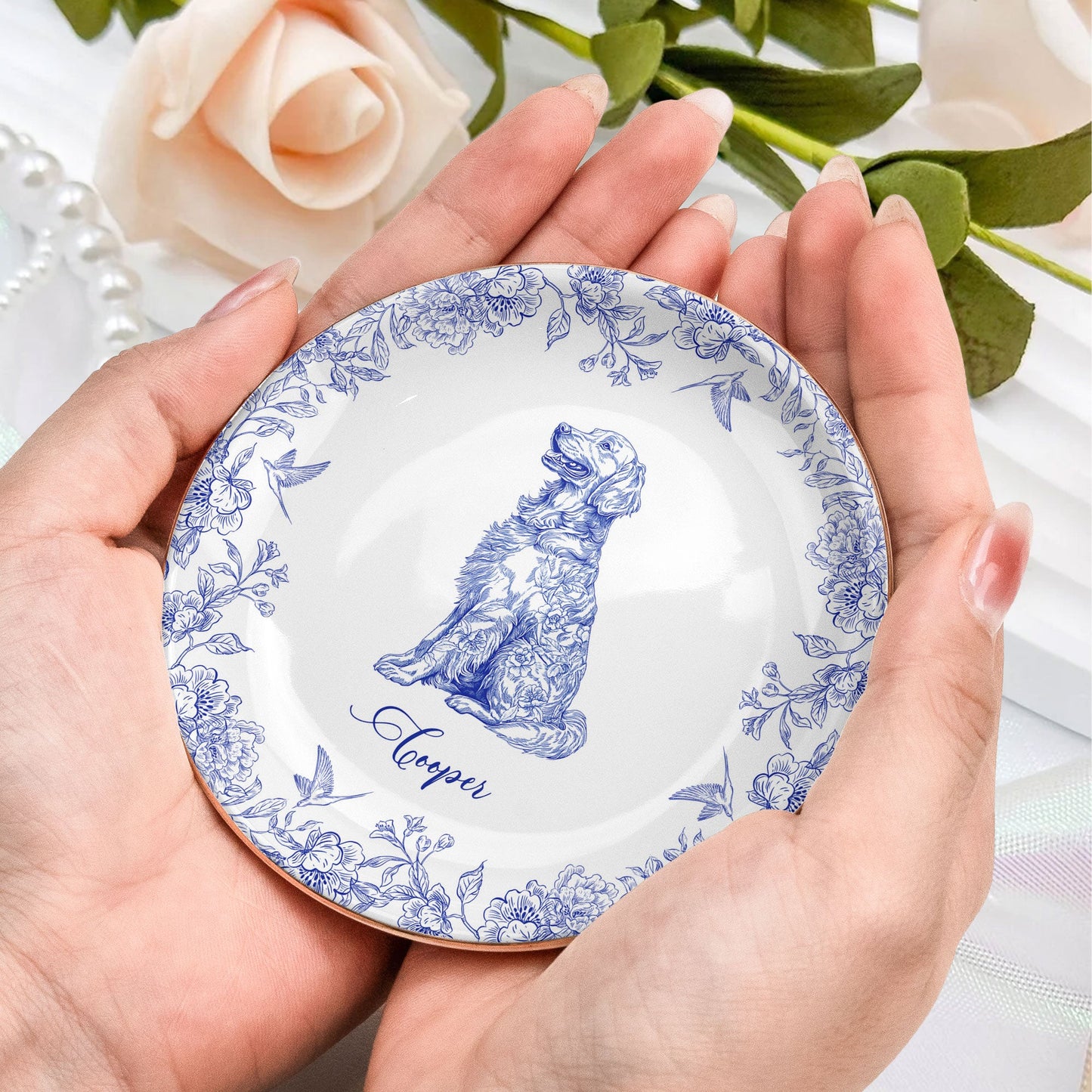 Dog Custom Breeds Chinoiserie Toile De Jouy - Personalized Jewelry Dish