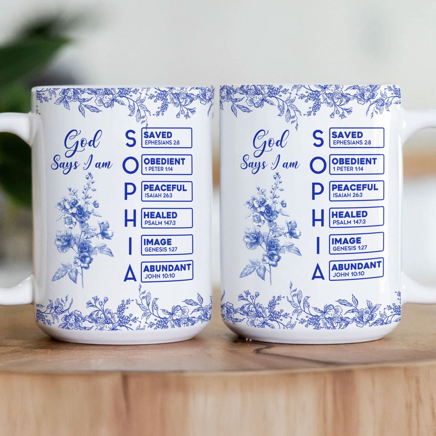 God Says I Am Name Letter In Bible Birth Flower Toile De Jouy Style - Personalized Mug