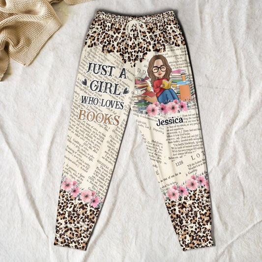 Just A Girl Who Loves Books Leopard Style - Personalized Sweatpants
