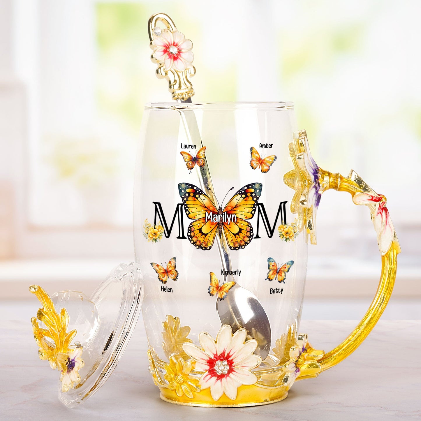 Mom And Children Butterflies - Personalized Tea Cup